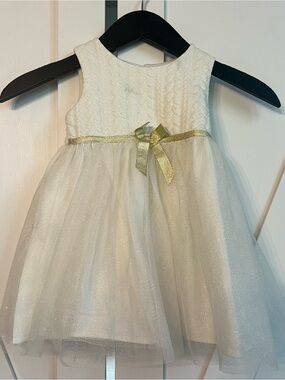 Blueberi Boulevard Cream Tulle Dress with Gold Bow
